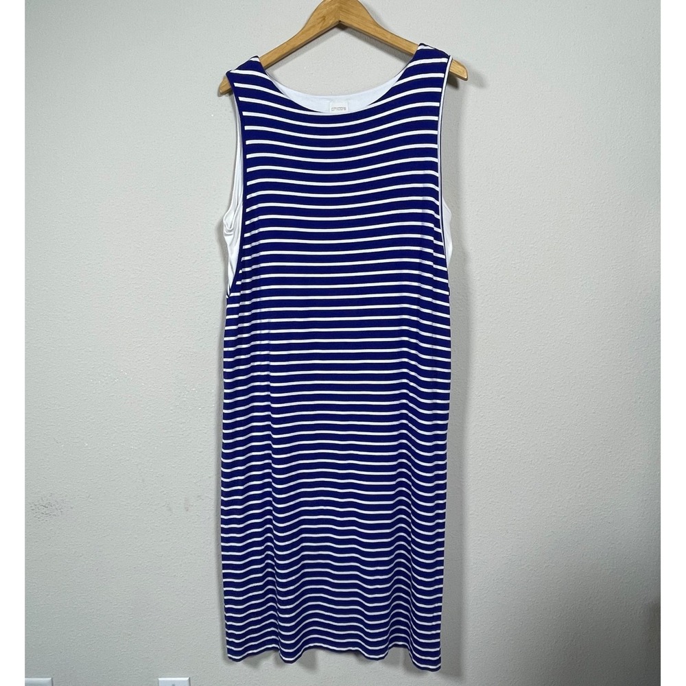 Chico's Maxi Dress Women 3 Blue White Striped‎ Sleeveless Coastal Nautical Tank